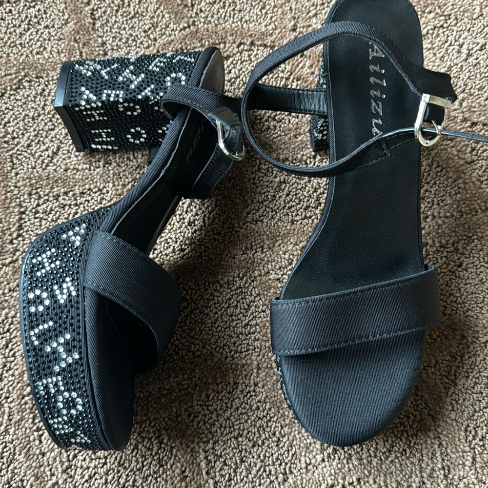 Brand new fun crystal rhinestone letter platform sandals